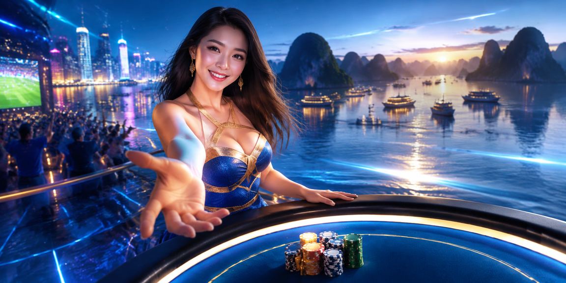 Khung cảnh vịnh Hạ Long về đêm với ánh đèn neon phản chiếu mặt nước
