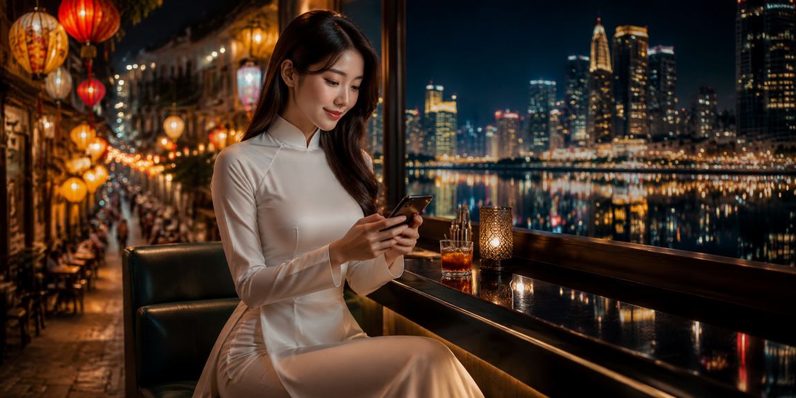 Người chơi xem kèo cá cược thể thao tại Hà Nội với trang phục áo dài truyền thống